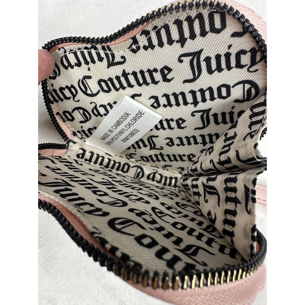 Juicy Couture Heart Wristlet Coin Purse Wallet Pink Red Hearts Zip Around Pouch - Picture 3 of 4